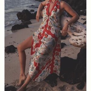 Anthropologie Celandine Floral Halter Neck Dress